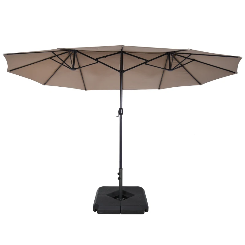 Outsunny 4.6m Garden Parasol Double-Sided Sun Umbrella Patio Market Shelter Canopy Shade with Weight Base, Tan