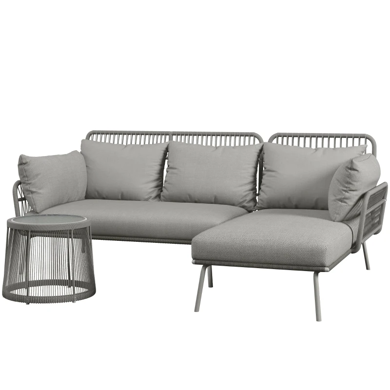 Outsunny Buitenset, Tuinbank, Boho-stijl, 1 Hoekbank, 1 Bijzettafel, Lichtgrijs