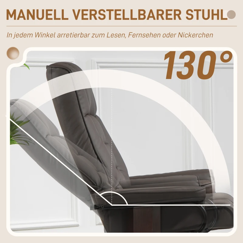HOMCOM Relaxfauteuil met voetenbank, draaibaar & kantelbaar, bekleding van kunstleer, tot 150 kg, houten frame, bruin