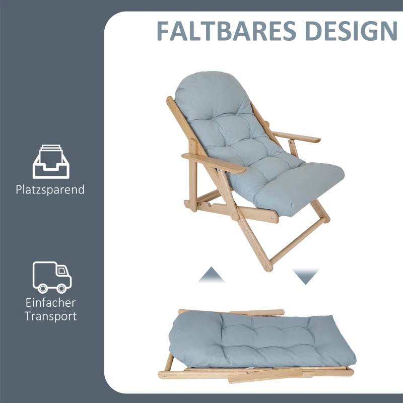 HOMCOM Accentfauteuil, relaxstoel, verstelbare rugleuning, beukenhouten frame, tot 120 kg, Lichtgrijs