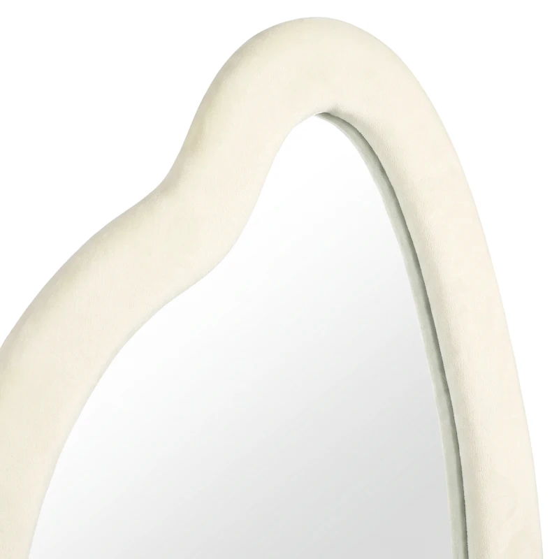 HOMCOM Espejo de Cuerpo Entero 160x60 cm Espejo de Pie Marco Arqueado Aterciopelado Independiente Apoyado y de Pared Crema