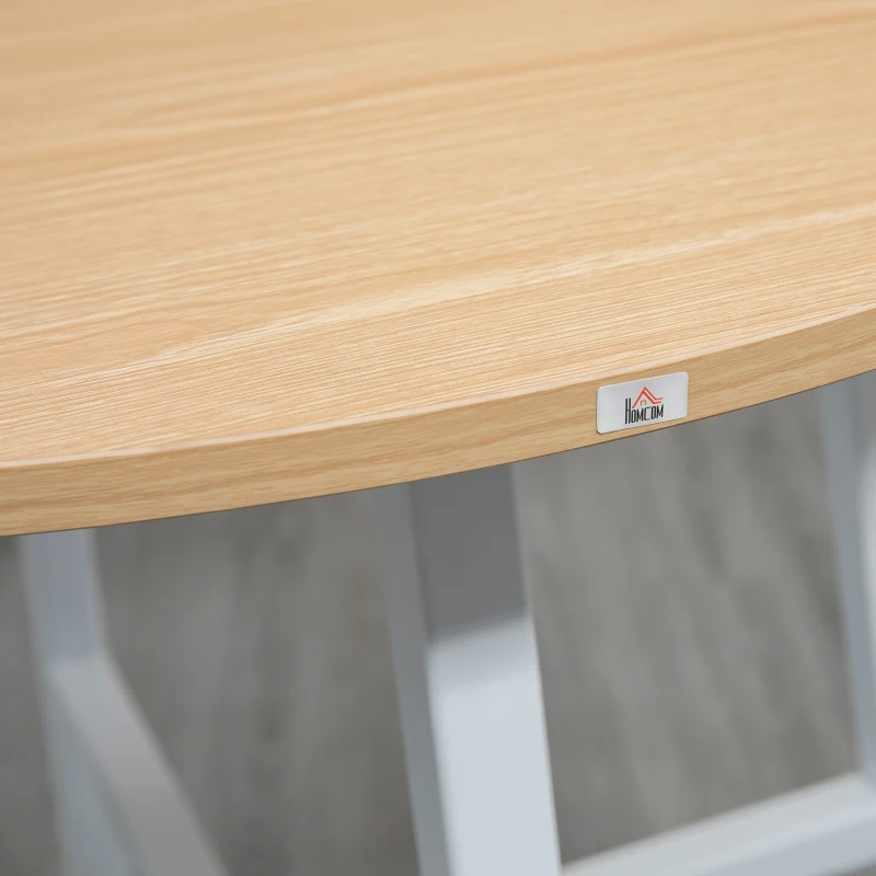 HOMCOM Eettafel, Industriële Stijl, Afgerond Ontwerp, Stabiel tot 60 kg, Ø80 x 76H cm, Natuurlijk Hout/Wit