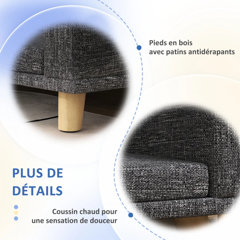 PawHut Canapé Chien Grand Lit surélevé pour Chien Coussin Lavable Cadre en Bois Tissu Polyester 98 x 67 x 25 cm Gris Foncé