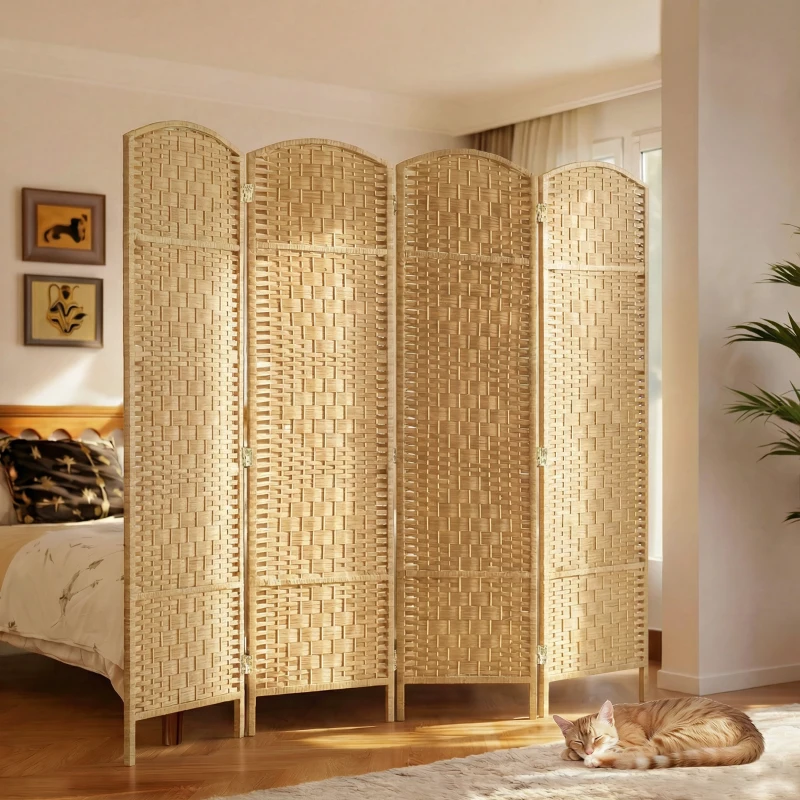 HOMCOM Paravent intérieur en bois 4 panneaux séparateur de pièce pliable pour salon chambre 180 x 180 cm bois naturel