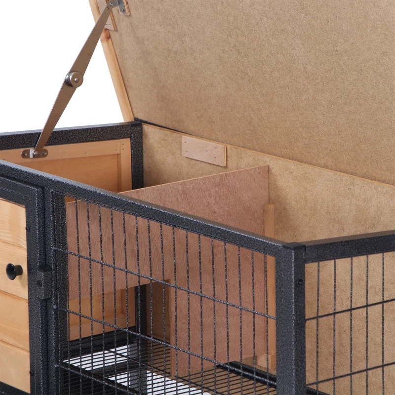 PawHut Cage à lapins en bois sur pieds, clapier pour rongeurs, cochons d'inde avec toit ouvrable - dim. 91,5L x 45l x 70H cm