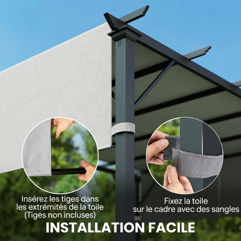 Outsunny Lot de 2 toiles de rechange pergola rétractable 4,9 x 1,2 m pour pergola de 3 x 3 m polyester protection UV gris clair