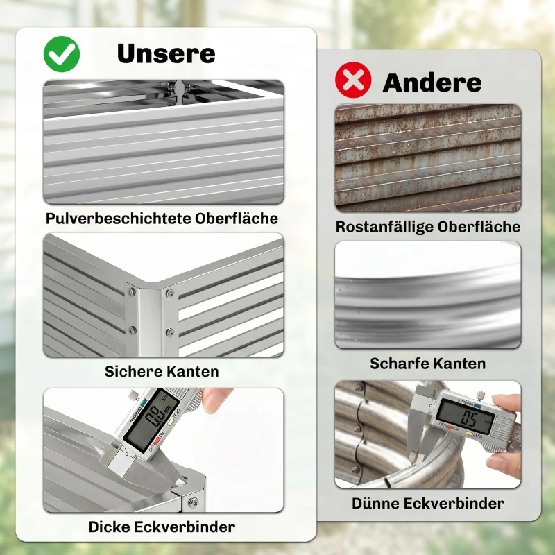 Outsunny Tuinbed, Plantenbak met Stalen Frame, Zilver, 120 x 120 x 30 cm