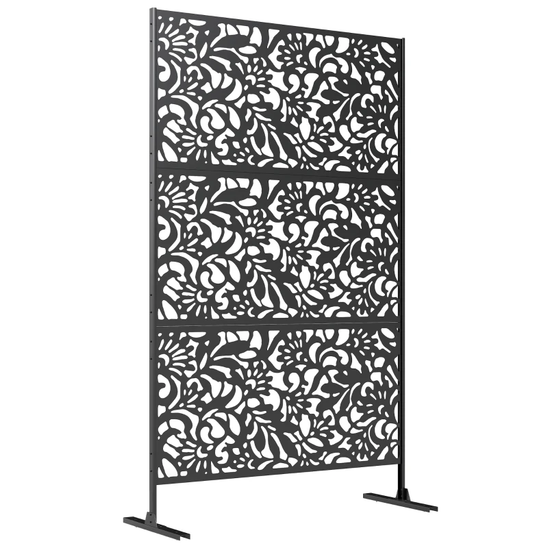 Outsunny Panneau Brise Vue décoratif Extérieur Claustra Décoratif Jardin 3 Panneaux à motif floral Acier 122 x 45 x 198 cm Noir