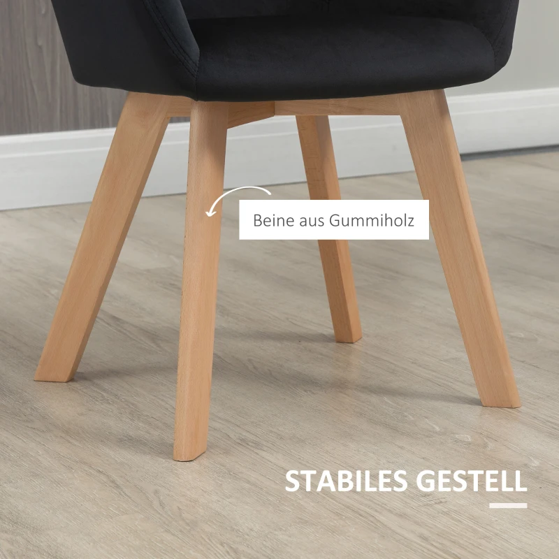 HOMCOM Eetkamerstoelen, 2-delig, modern ontwerp, velourslook, rubberhout, 54x57x80 cm, Zwart