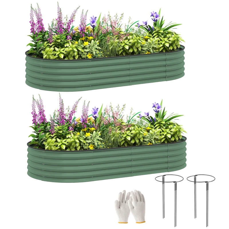 Outsunny 2-delige set verhoogde bedden voor tuin, outdoor-plantenbak met open bodem, rubberen rand, metaal, 181 x 93 x 30 cm, Groen