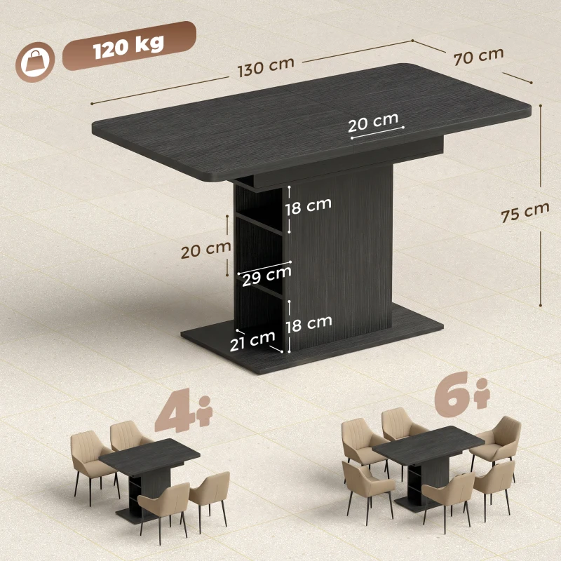 HOMCOM Extendable Dining Table for 4-6 People, 110-130cm Kitchen Table with 6 Open Shelves, Black