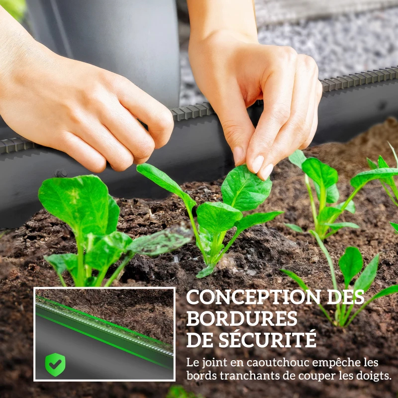 Outsunny Jardinière surélevée carré potager de jardin en acier modulable légumes, plantes, fleurs, dim. 195 x 62 x 30 cm gris