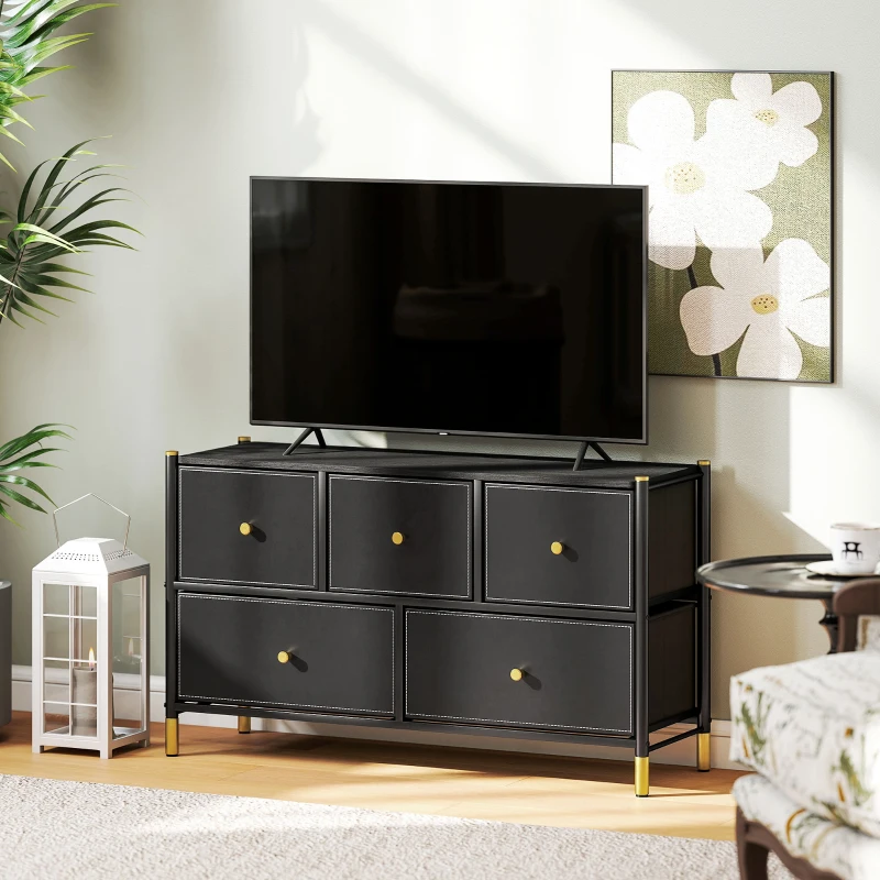 HOMCOM Faux Leather Front Chest of Drawers - Black