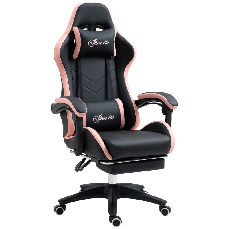 Vinsetto Bureaustoel, Gamingstoel, met Hoofdsteun en Lendensteun, Roze + Zwart
