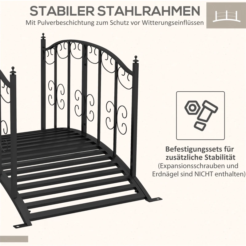 Outsunny Vintage Metalen Tuinbrug - Decoratie voor Tuin en Vijver - 119x67x70 cm - Zwart
