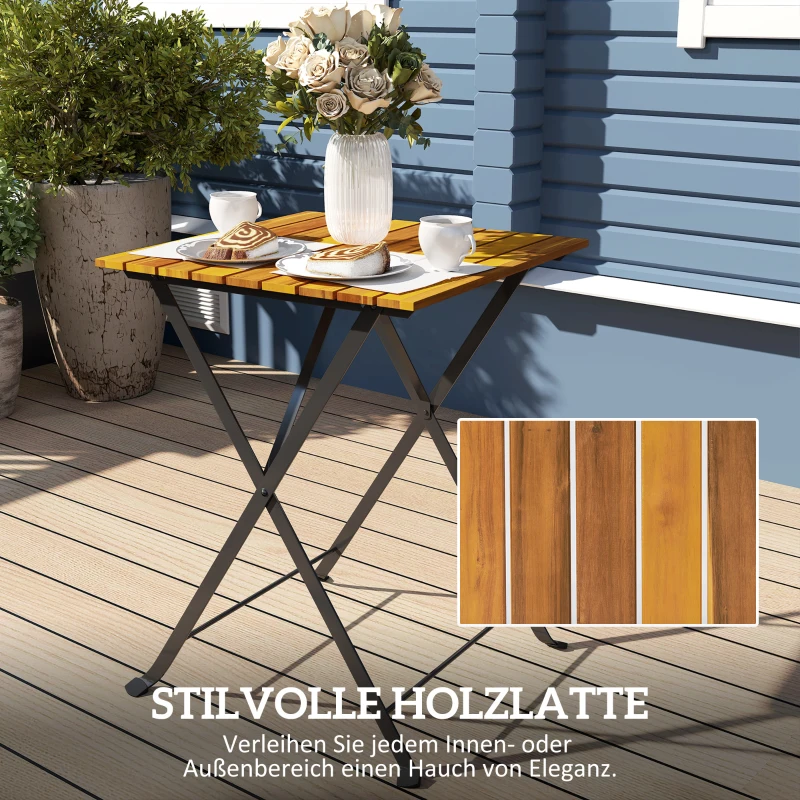 Outsunny Sitzgruppe 3 tlg. Essgruppe für 2 Personen klappbarer Esstisch mit 2 klappbare Stühle für Terrasse Balkon Teak