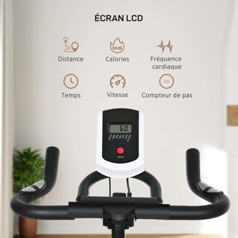 HOMCOM Vélo d'appartement pour la maison vélo de fitness d'intérieur silencieux résistance réglable acier 103 x 48 x 115cm noir