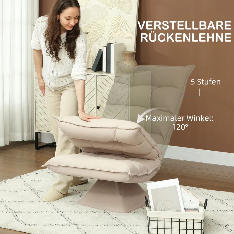 HOMCOM Draaibare Relaxstoel Leesstoel, Linnenlook, 62 cm x 70 cm x 95 cm, Beige(m-4)