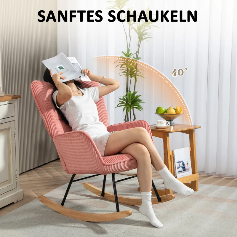 HOMCOM Schommelstoel, relaxstoel, schommelfauteuil, belastbaar tot 120 kg, polyester, 98 x 71 x 101 cm, Roze