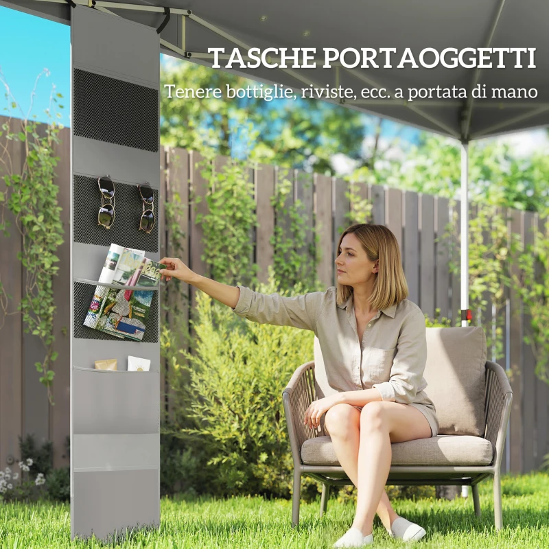 Outsunny Gazebo 3x3 m Pop Up con Tasche Portaoggetti e Sacchi di Sabbia, in Metallo e Tessuto Oxford, Bianco