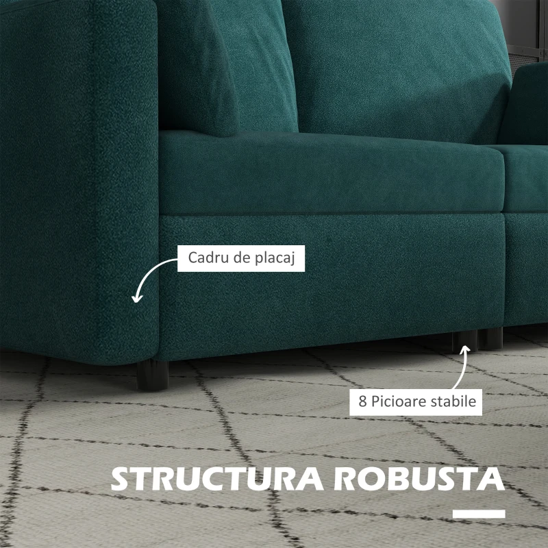 HOMCOM Canapea cu 3 Locuri din Catifea, cu Perne și Șezut Capitonat, 178x82x85cm, Verde Închis
