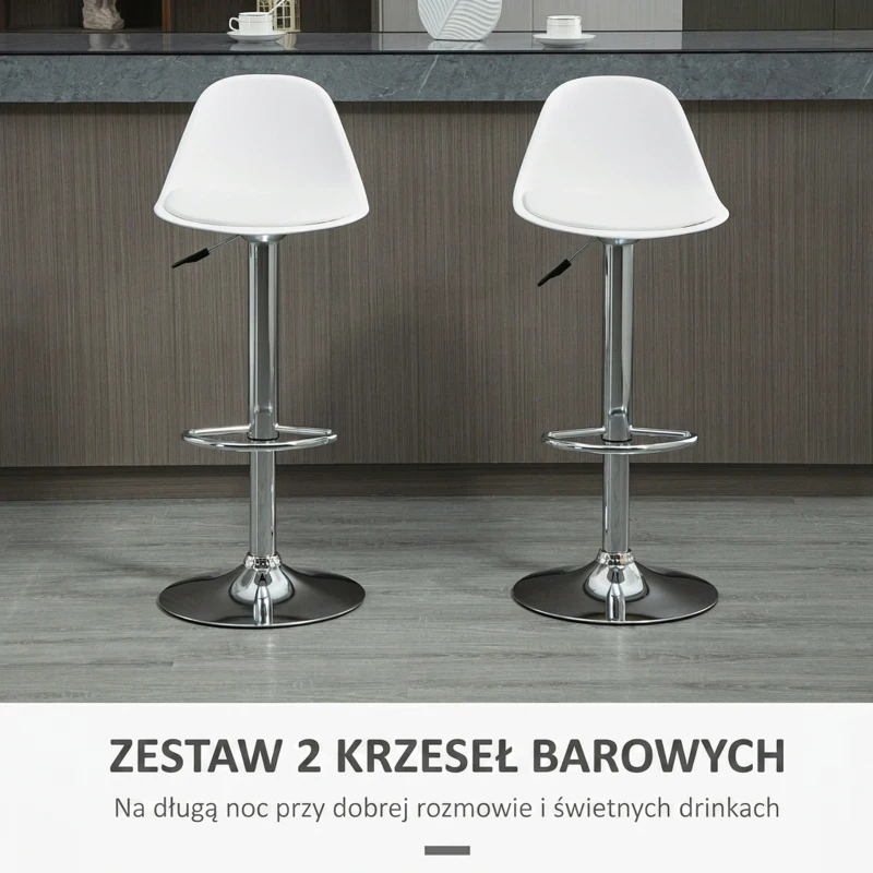 HOMCOM Hokery Zestaw 2 z nowoczesnym wzornictwem do 120 kg (jedno krzesło) Krzesła barowe Białe