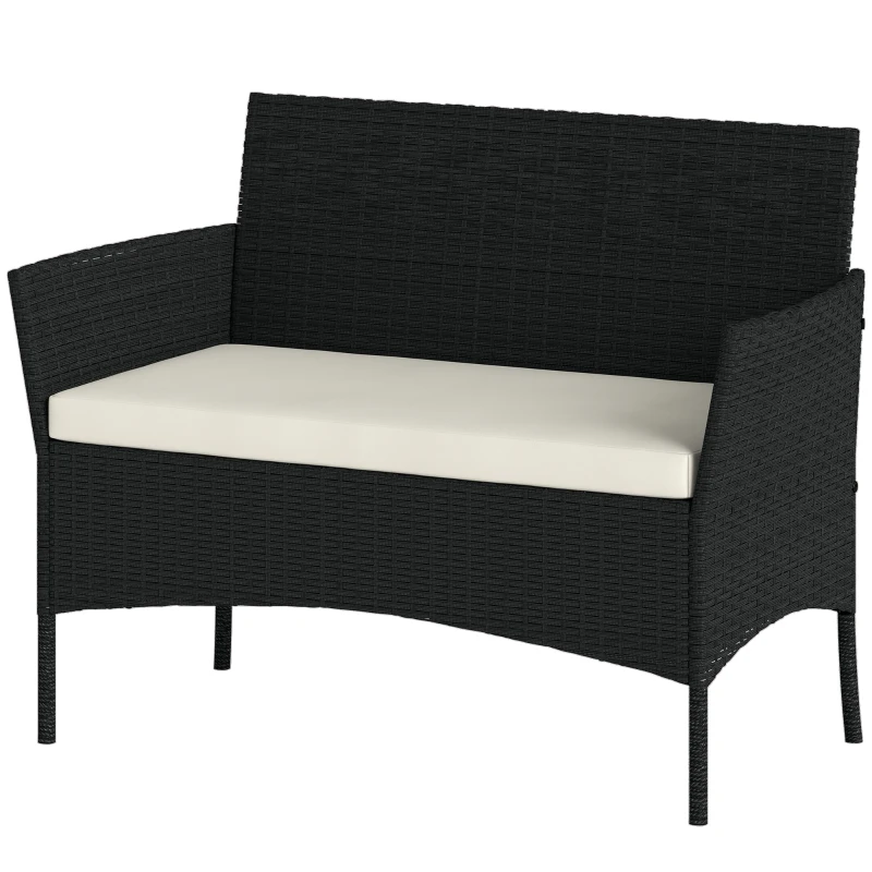 Outsunny Divano da Giardino a 2 Posti con Cuscino e Braccioli in Rattan PE e Acciaio, 107x55x80cm, Nero
