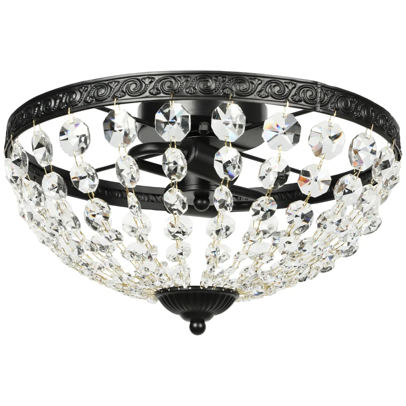 HOMCOM Lámpara de Techo de Cristal Vintage con 2 Casquillos E14 40W con 168 Cuentas de Cristal para Dormitorio Salón Negro