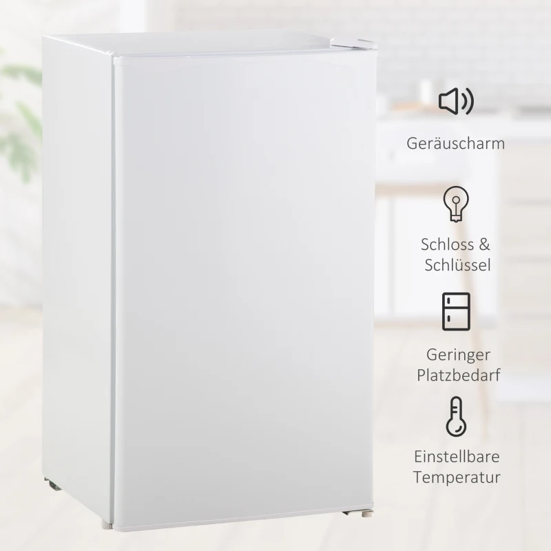 HOMCOM Mini-koelkast, 91 liter capaciteit, vriesvak, verstelbare schappen, stille werking, compacte afmetingen, kunststof, staal, wit(m-8)