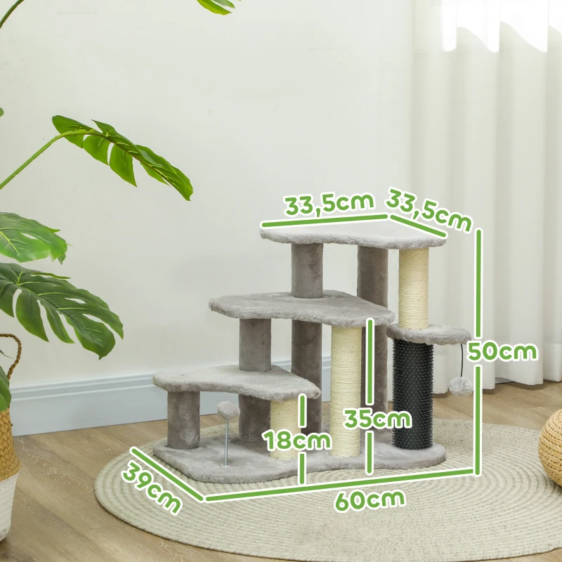 PawHut Arbre à chat tour à griffer hauteur de 50 cm avec plates-formes en peluche balles pour chat de moins de 5 kg gris clair