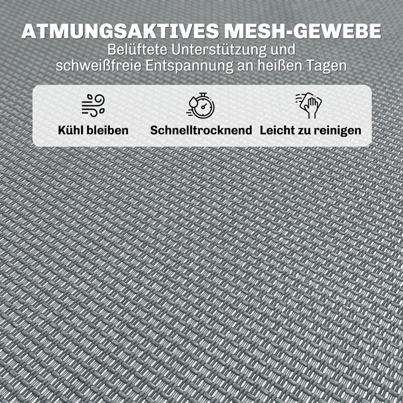 Outsunny Ligstoel, inklapbaar, ademende bekleding, metalen frame, 189 x 58 x 30 cm, Lichtgrijs