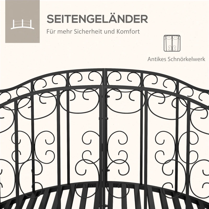 Outsunny Vintage Metalen Tuinbrug - Decoratie voor Tuin en Vijver - 119x67x70 cm - Zwart