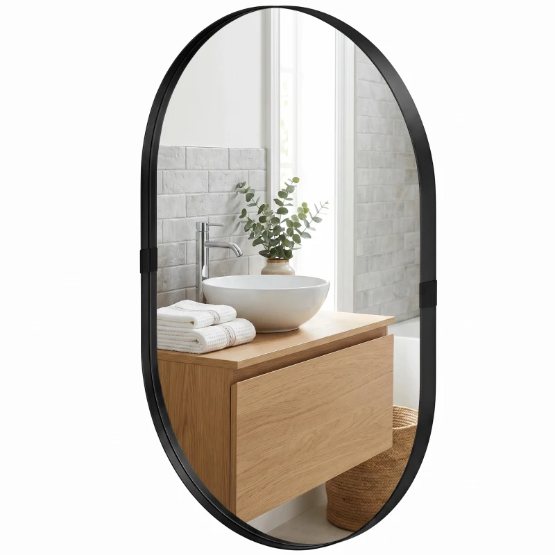 HOMCOM Wall Mirror, Bathroom Mirror with Elevated Aluminium Alloy Frame, 60 x 90 cm, Black