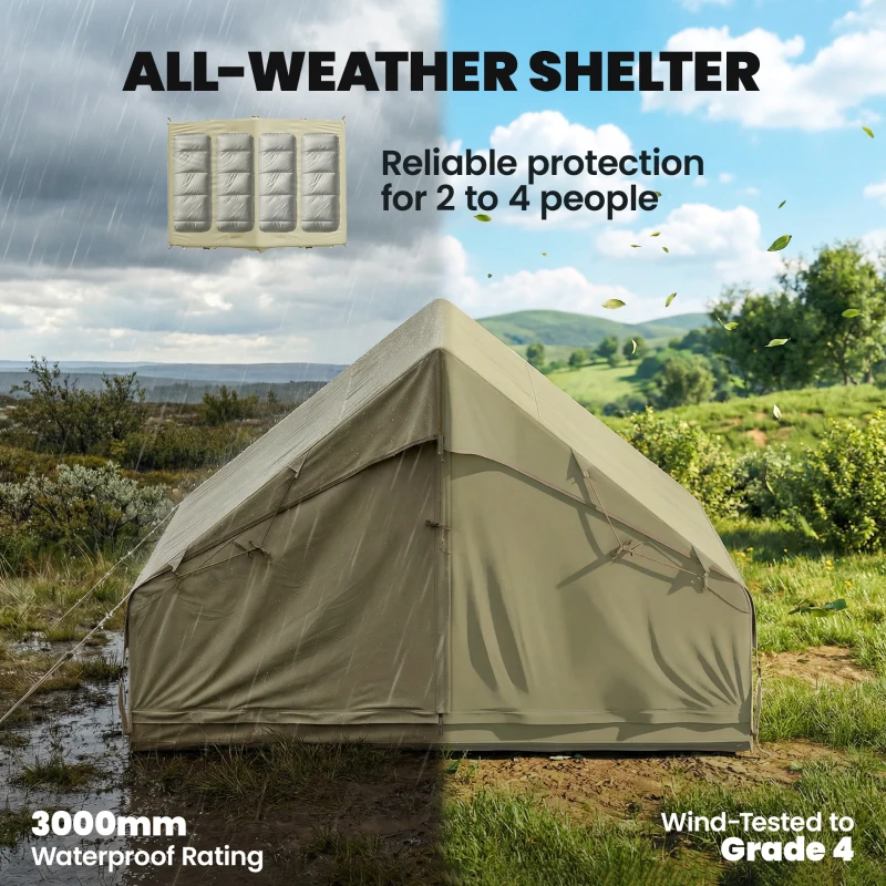 Outsunny Inflatable Tent Waterproof for Camping Blow Up Tent with Pump Carry Bag for 2-4 Person