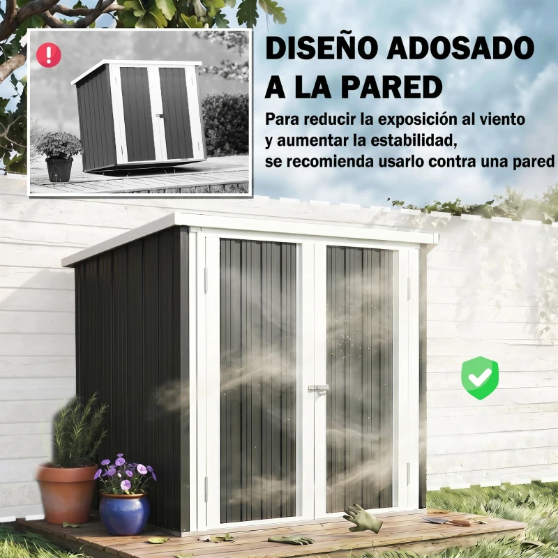 Outsunny Cobertizo de Jardín de Exterior 1,26 m² 147x86x134cm con 2 Puertas y Cerradura para Almacenamiento de Herramientas Negro