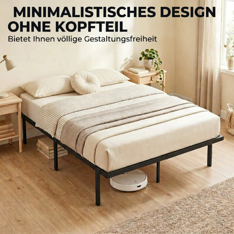 HOMCOM Bedframe met opbergruimte onder het bed, metalen lattenbodem, geen boxspring nodig, 140 x 200 cm