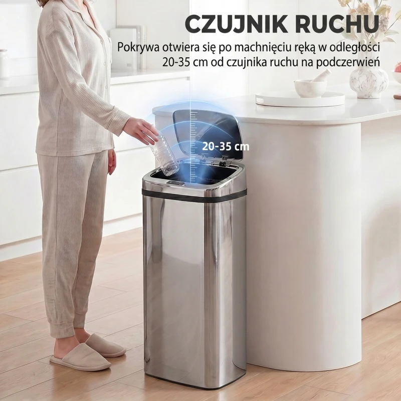HOMCOM Kosz na śmieci z czujnikiem 50 L automatyczny kosz z czujnikiem ruchu, wodoodporny kosz na śmieci do biura, sypialni i kuchni, stal nierdzewna, kolor srebrny