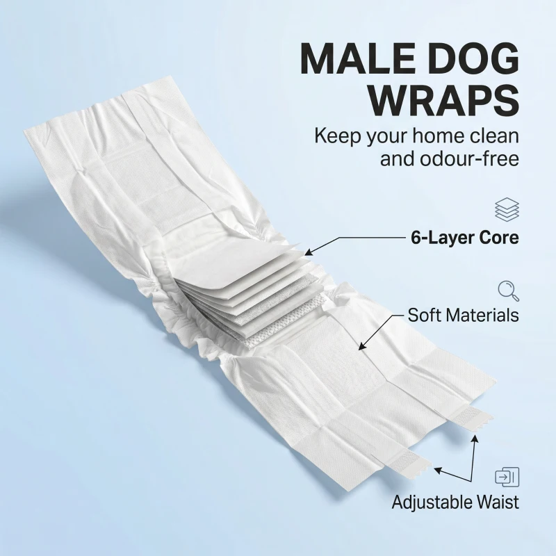 PawHut Dog Diapers Super Absorbent Leak-Proof Dog Nappies for Male Dogs Size L 62-80 cm Waist