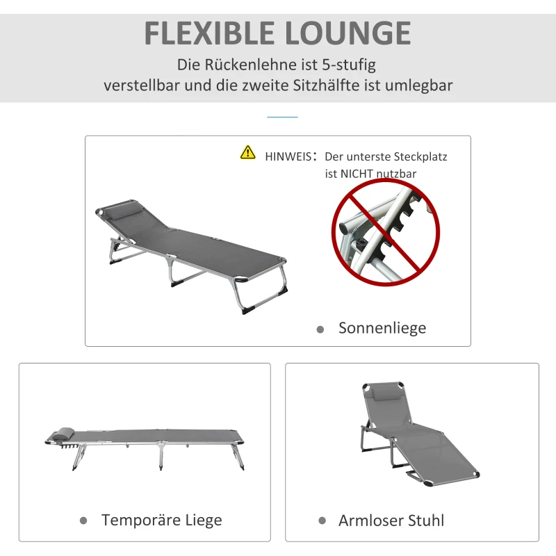 Ligstoel aluminium ligstoel met hoofdkussen relax ligstoel 5-voudig verstelbaar inklapbaar