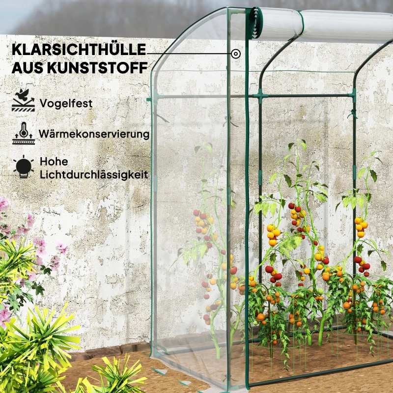 Outsunny Kas met Boogdak Winterbestendig Foliekas van Staal, Kas 128 x 70 x 170 cm Transparant