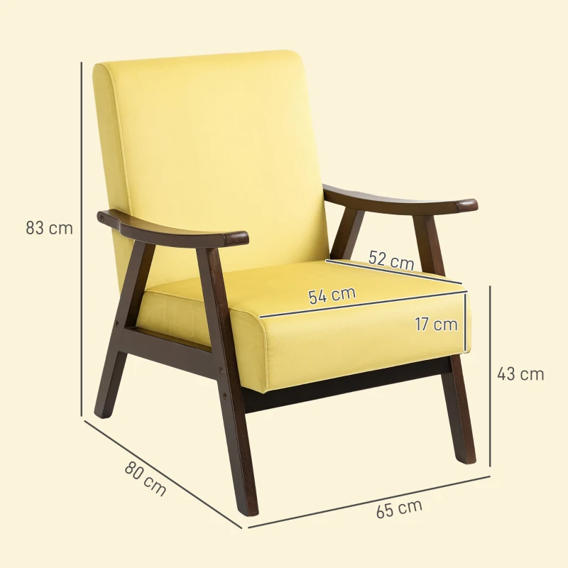 HOMCOM Nordic Accent Chair, Upholstered Velvet Armchair with Solid Wood Frame and Soft Thick Padded for Living Room, Bedroom, Champagne