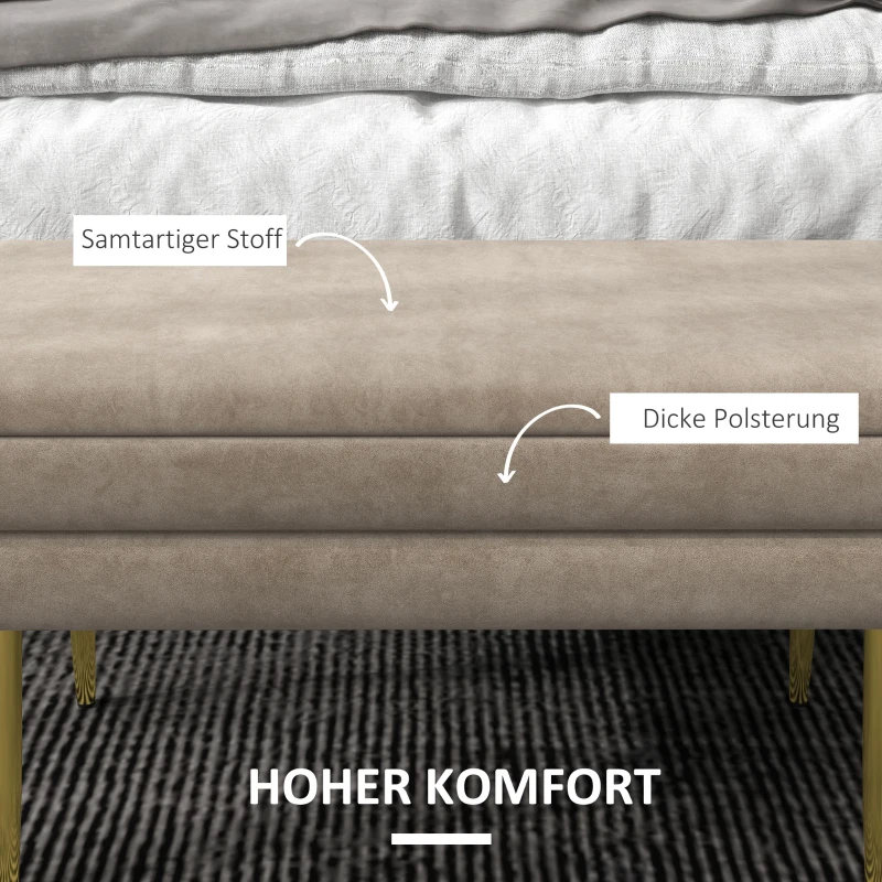 HOMCOM Zitbank Gestoffeerde Bank, met Opbergruimte, Staal, 79,5 cm x 37,5 cm x 43 cm, Beige