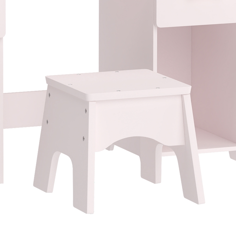 AIYAPLAY Kinderkaptafel, 2-in-1 kinderkaptafel en bureau met kruk, 2 lades, 2 kastjes en afneembare spiegel, roze