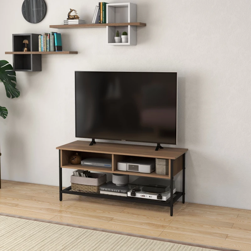 HOMCOM Mobile Porta TV fino 48" Stile Industriale in Legno e Acciaio, 110x40x48cm, Marrone e Nero