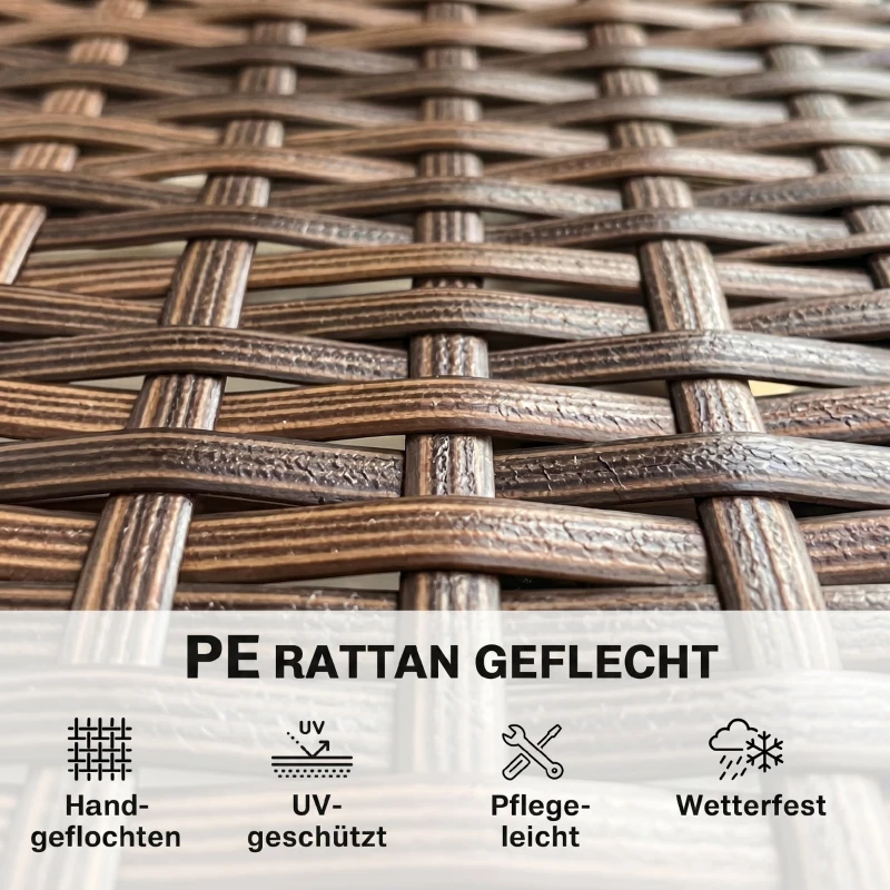Outsunny 2-Sitzer Rattan Gartensofa PE-Rattan Outdoor-Terrassen-Sofa mit Polster, Anti-Rutsch-Matten, Stahlrahmen, Khaki