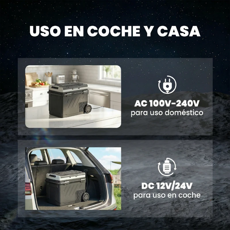 Outsunny Nevera Portátil Eléctrica 49L con Compresor Doble Zona Control por App Ruedas Asa Telescópica -20℃ a 20℃ y Puerto USB