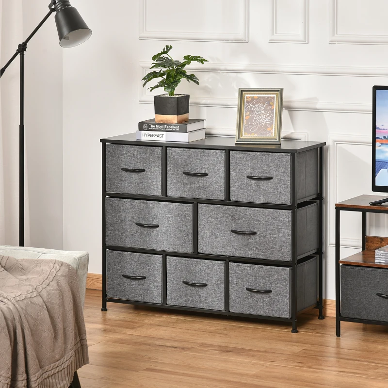 HOMCOM Commode Chiffonnier Meuble de Rangement 8 tiroirs Pliables en Tissu 100 x 30 x 78,5 cm Gris foncé