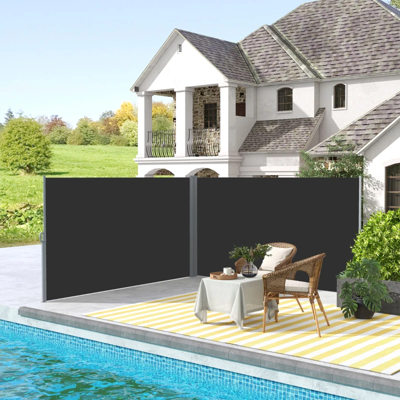 Outsunny Double Store latéral Brise-Vue paravent rétractable dim. 6L x 1,80H m Polyester Anti-UV Gris et noir