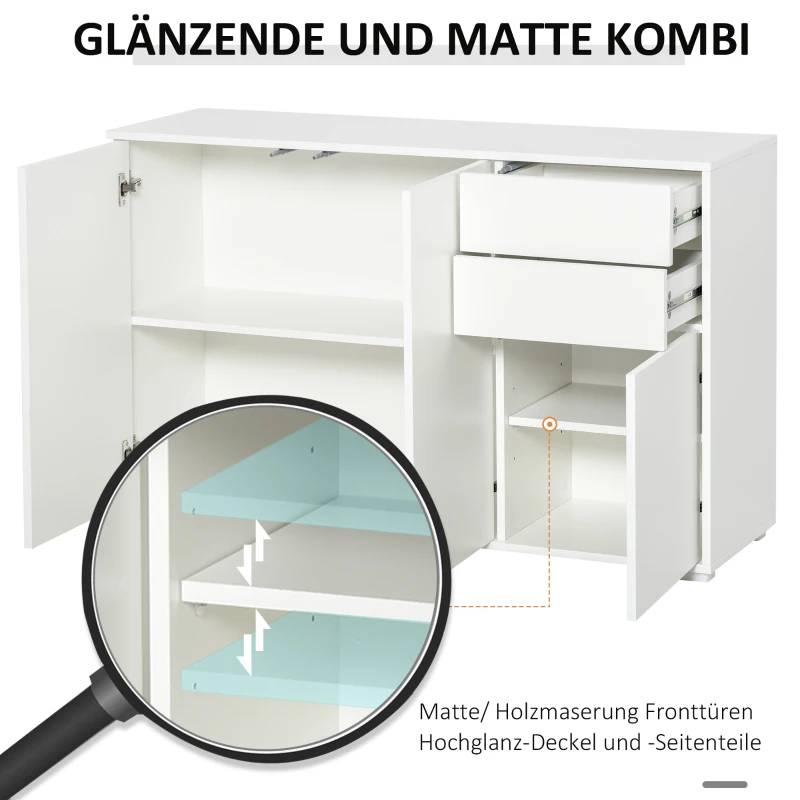HOMCOM Witte Dressoir Kast, 2 Laden, Push-Click, 117 cm x 36 cm x 74 cm(m-5)