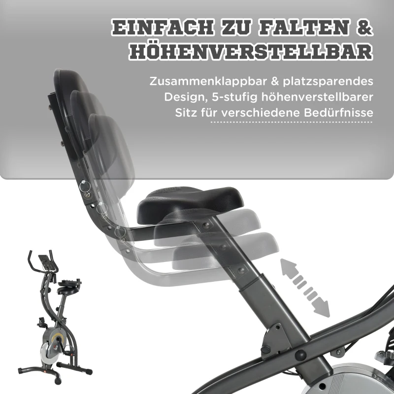 HOMCOM hometrainer, 2-in-1 fietstrainer, 6 kg vliegwiel hometrainer met instelbare magnetische weerstand in 16 niveaus en 1 paar spankoorden, staal, zwart, 51 x 97 x 115 cm